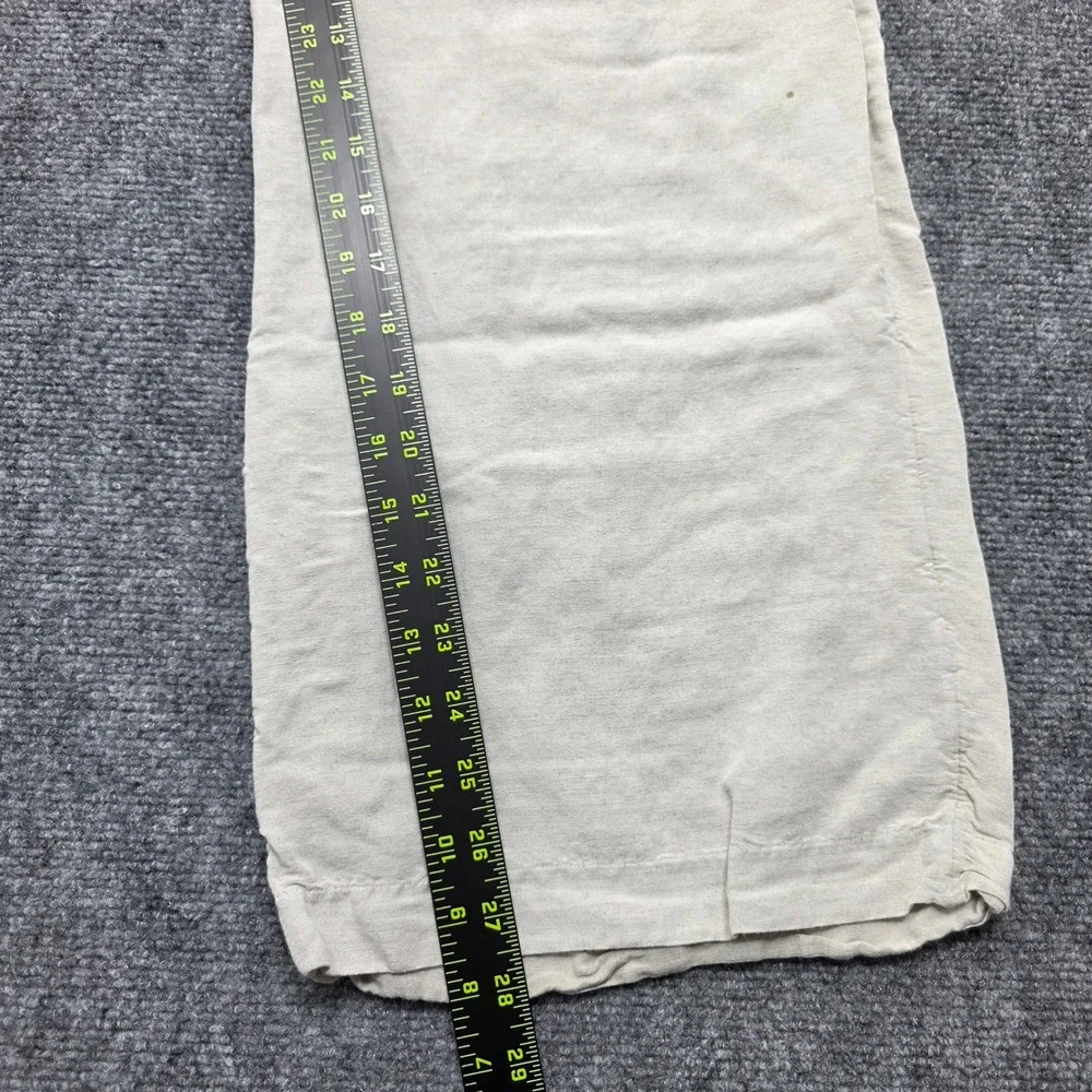 HM Linen Blend Wide Leg Drawstring Pants Beige Oatmeal Melange Large Women's